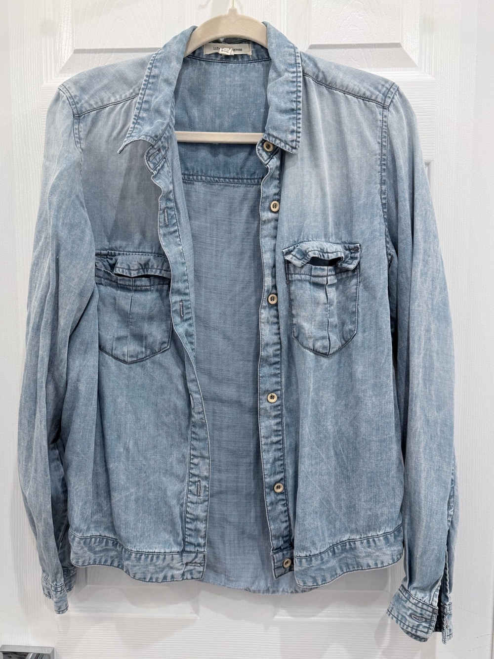 life in progress Light Blue Washed Denim Button-Front Jacket